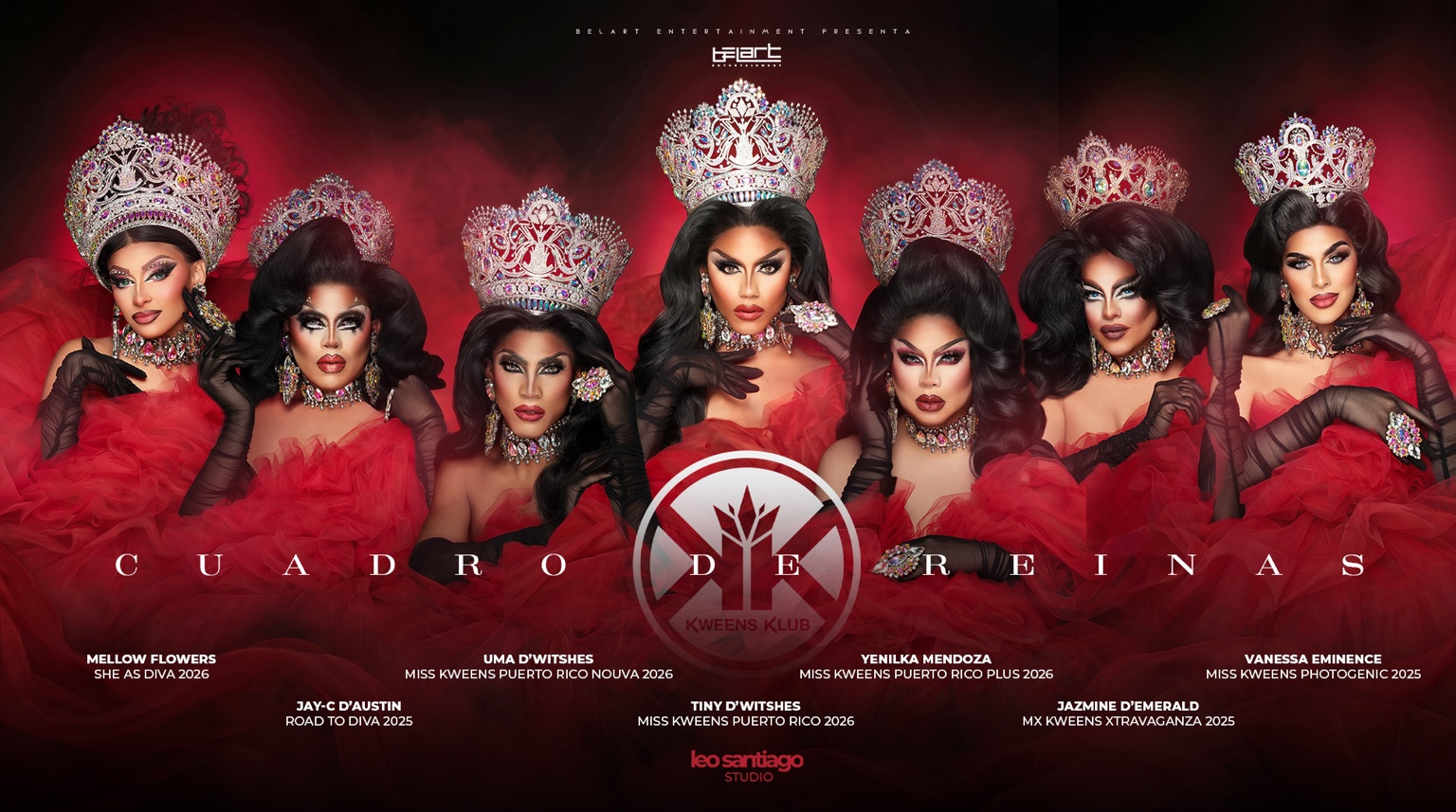 Las siete reinas de Kweens Klub juntas en el Cuadro de Reinas