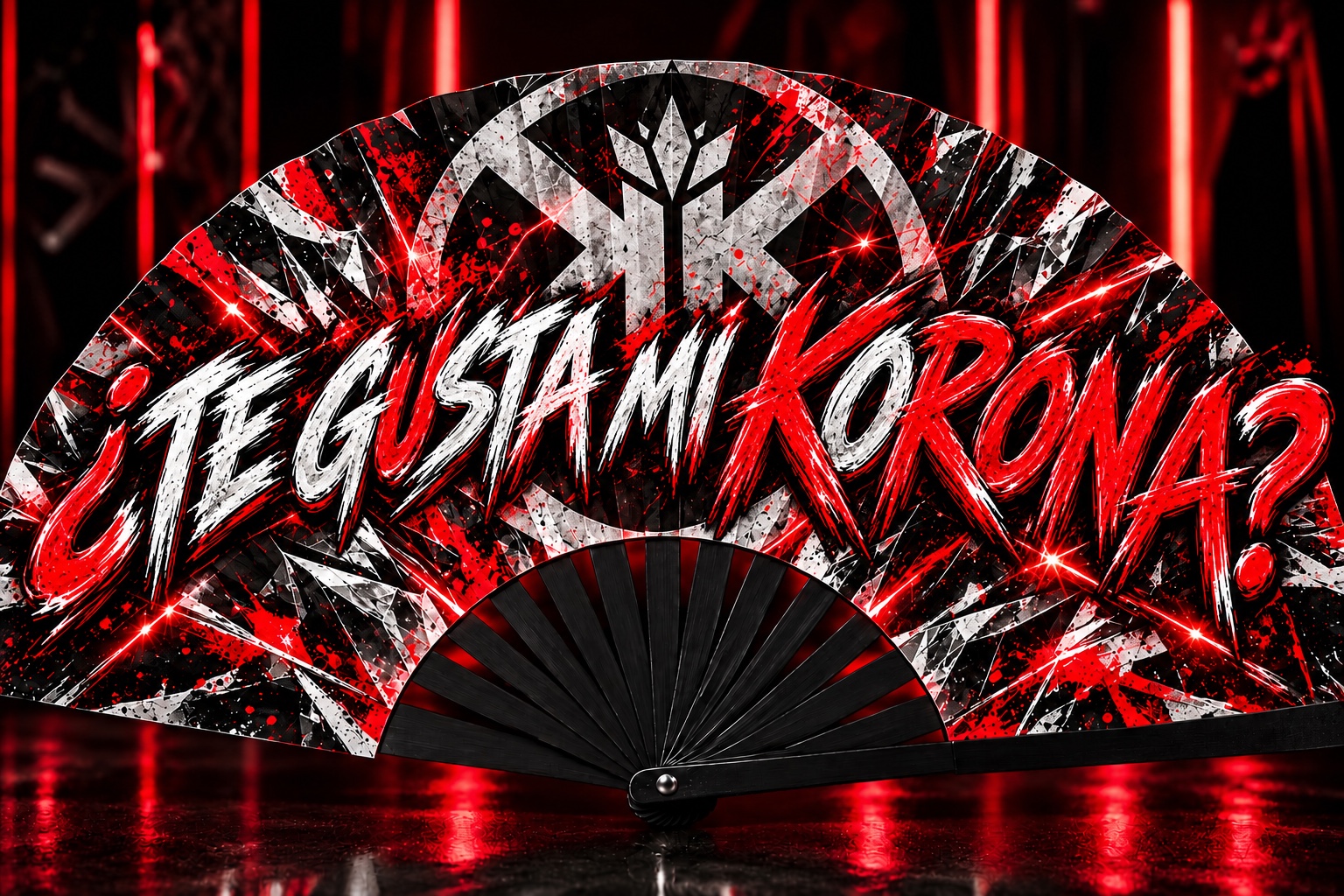 Abanico con la frase ¿Te gusta mi Korona? y el emblema de Kweens Klub